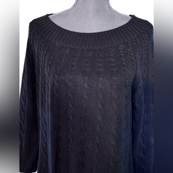 CHARTER CLUB Navy 3/4 sleeve Cable Knit Sweater Boatneck wide collar Sz L Excel - Picture 2 of 5